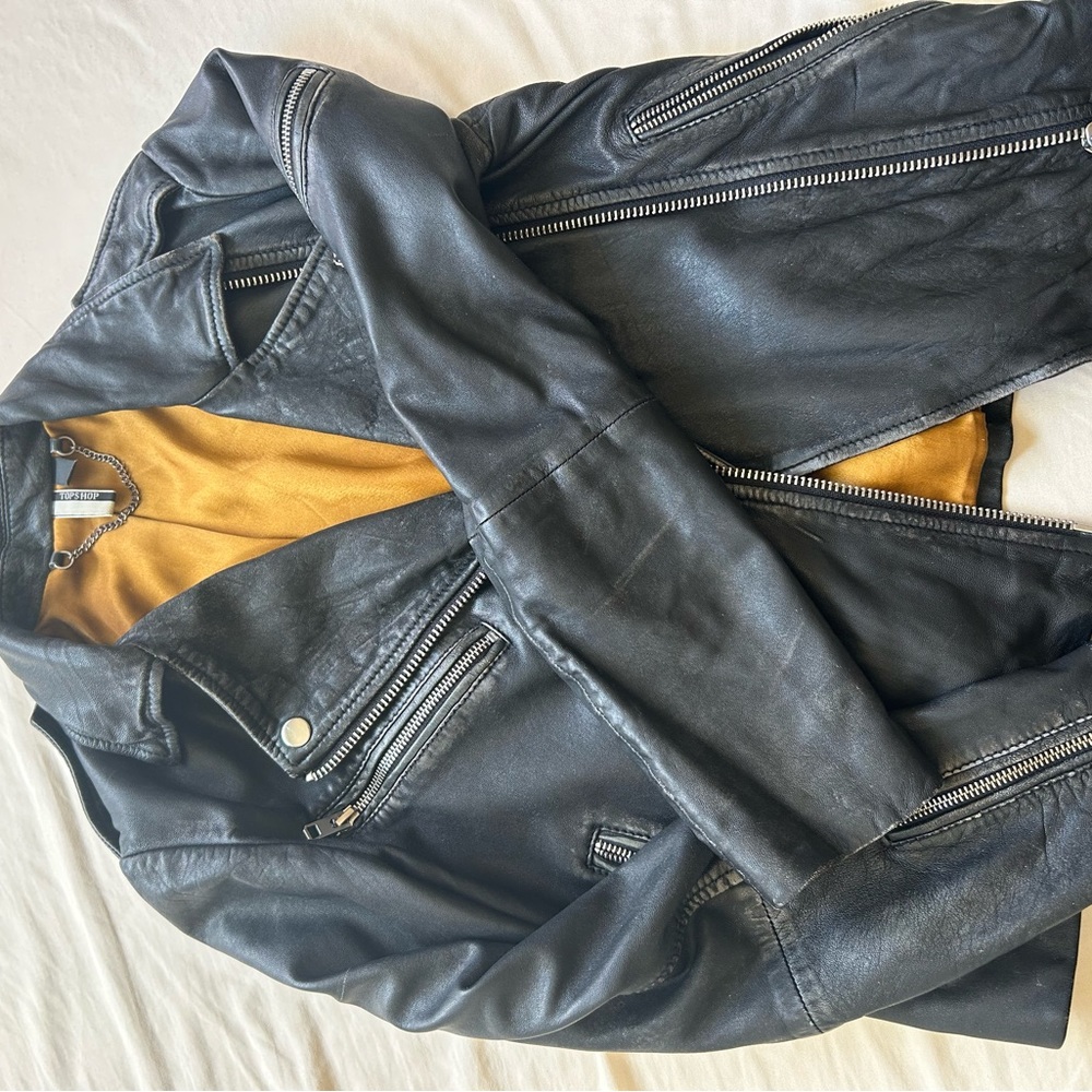 Zara biker zippered leather jacket